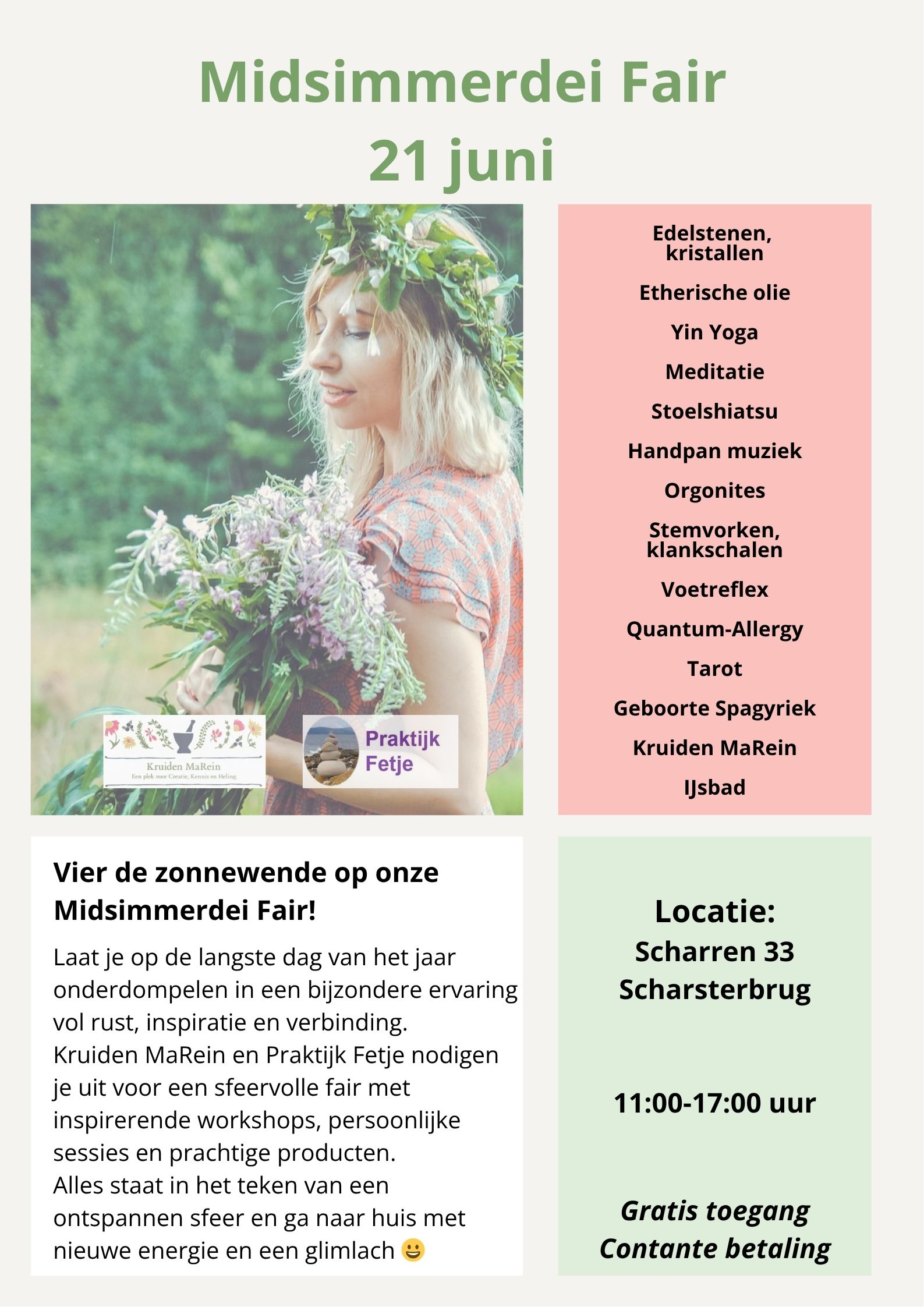 Midsimmerdei fair Scharsterbrug PraktijkFetje KruidenMaRein-zonnewende-midzomer-edelstenen-etherisch-olie-yin-yoga-meditatie-stoelshiatsu-handpan-orgonites-stemvork-klankschaal-voetreflex-tarot-geboorte-spagyriek-quantum-allergy-auraspray-kruiden-thee